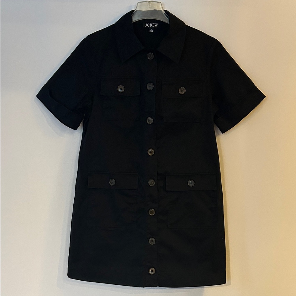 J. Crew Women's Black Utility Short Sleeve Dress with Pockets - Size 8